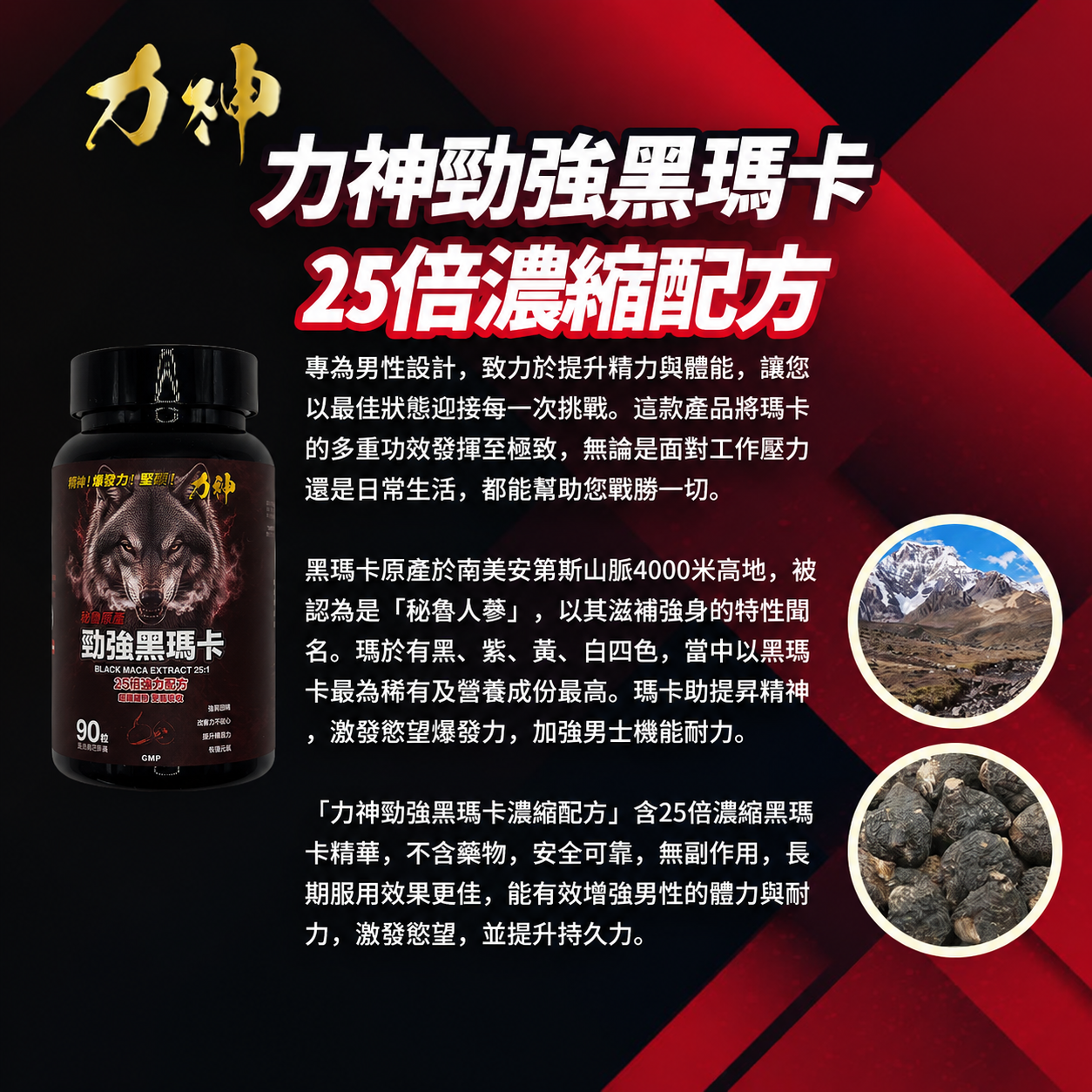 力神勁強秘魯黑瑪卡 25:1 濃縮｜新手溫和入門 維持每日活力 調節生理機能