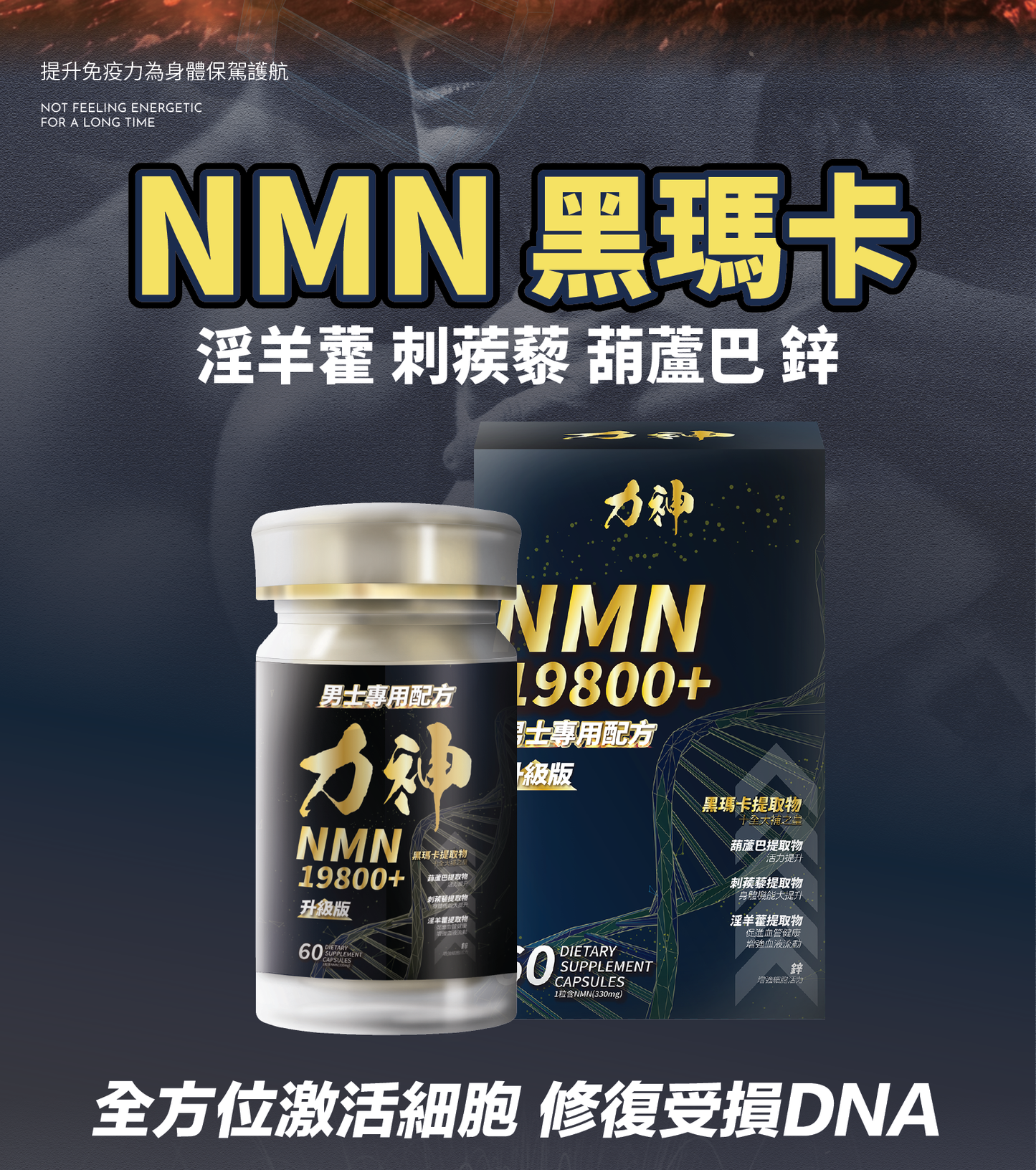 【送限量珍藏卡】力神 NMN 19800+ 男士專用配方 60粒 (黑瑪卡+淫羊藿配方)